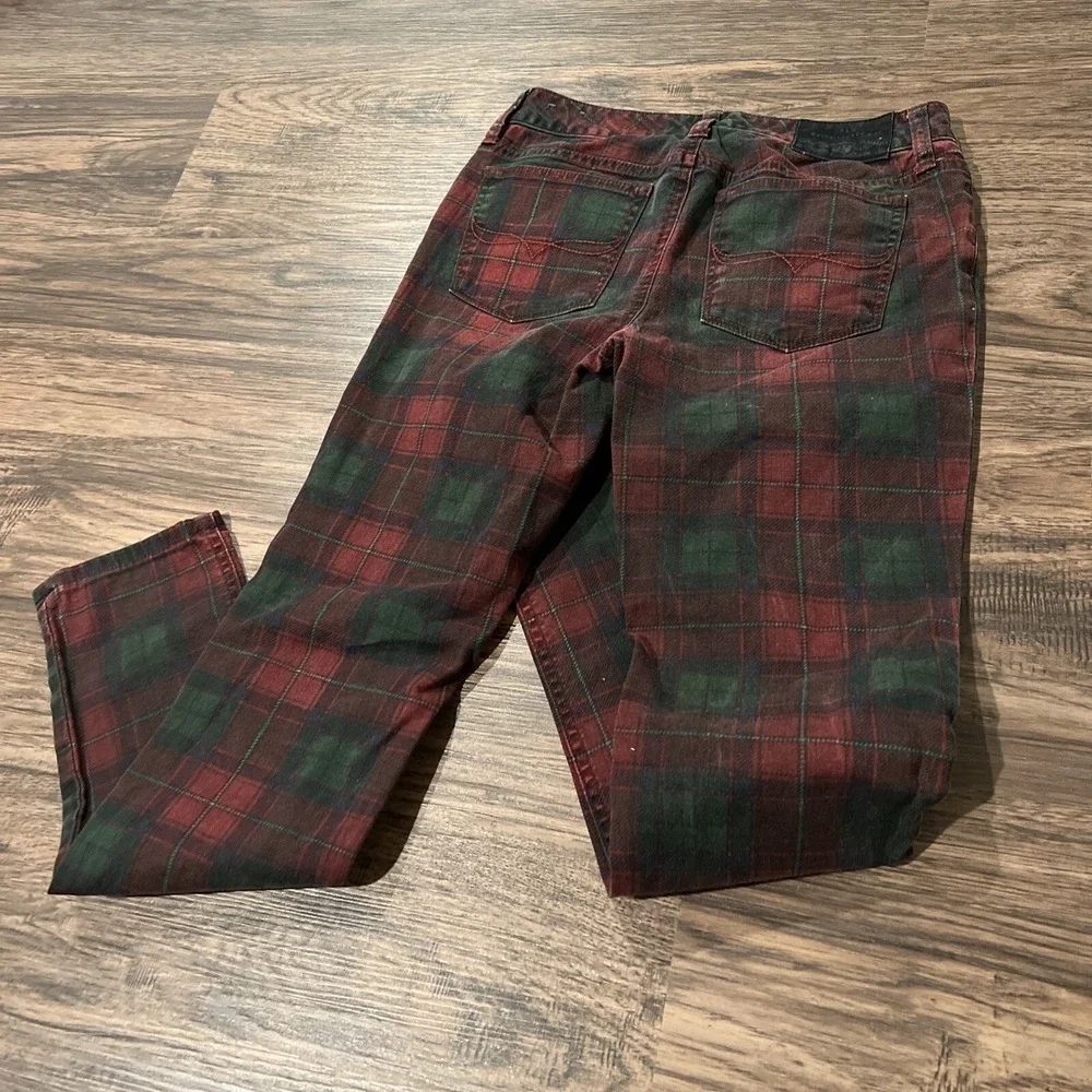 Ralph Lauren Red and Green Plaid Bowery Skinny Girls Jeans Size 14